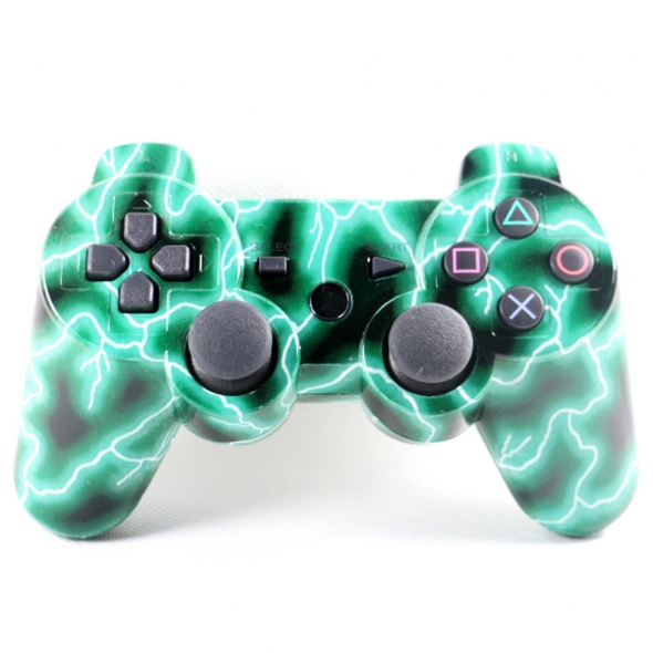 джойстик для Sony PLAYSTATION 3 (сони плейстейшн 3) DUALSHOCK 3 молнии зеленые