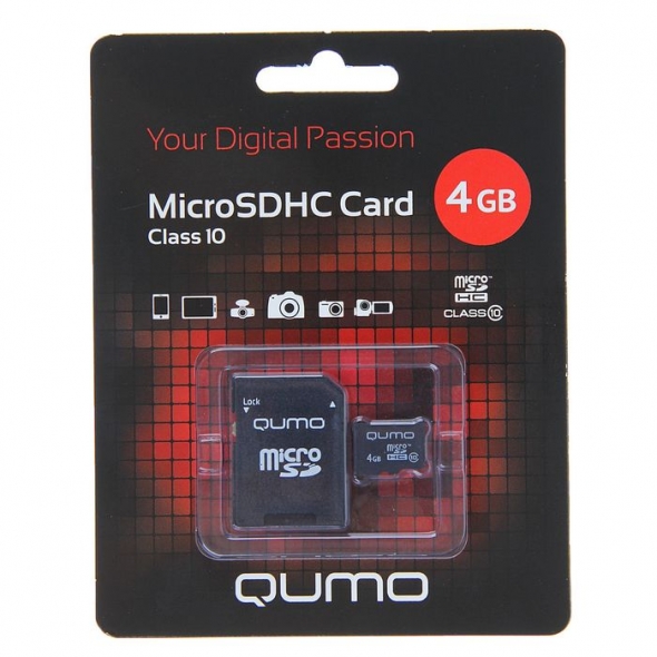 карта памяти microsd 4 gb Qumo class 10 +SD адаптер