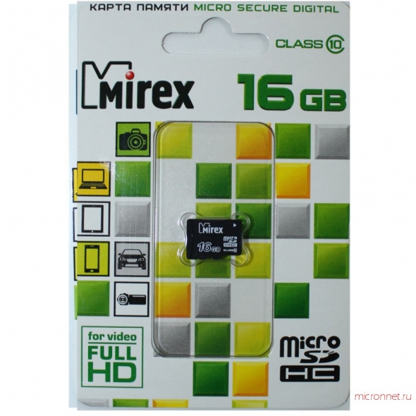 карта памяти microsd 16 gb mirex class10 без адаптера