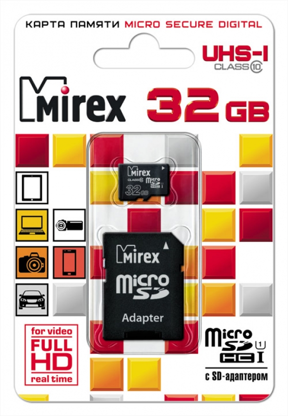 Micro sd карта 32 gb Mirex class 10 с адаптером