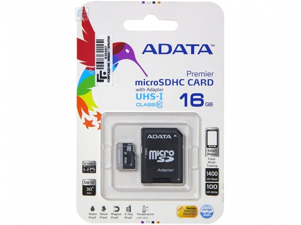 Micro sd карта 16 gb A-Data class 10 с адаптером