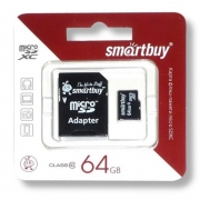 карта памяти microsd 64gb Smart buy Class 10  с адаптером