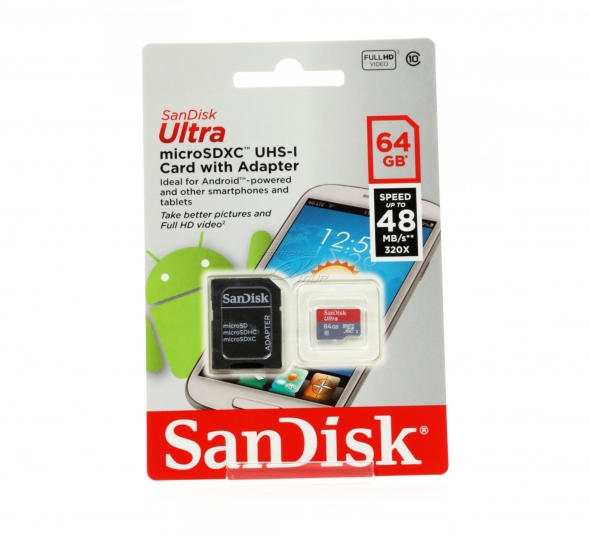 Карта памяти MicroSD  64GB  SanDisk Class 10