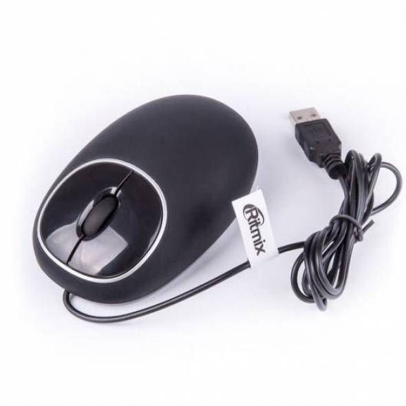 Мышь проводная RITMIX ROM-340 Antistress, чёрная, USB.