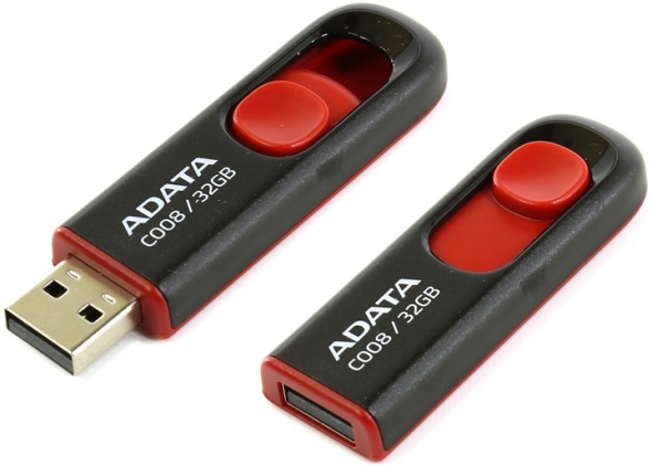 Флеш-накопитель USB  32GB  A-Data  C008  чёрный/красный