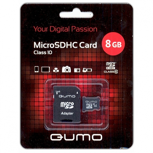 MicroSD 8GB Qumo class 10  с адаптером