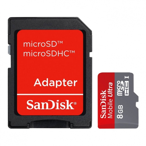 карта памяти microsd 8 gb Sandisk  class 10,+SD  адаптер