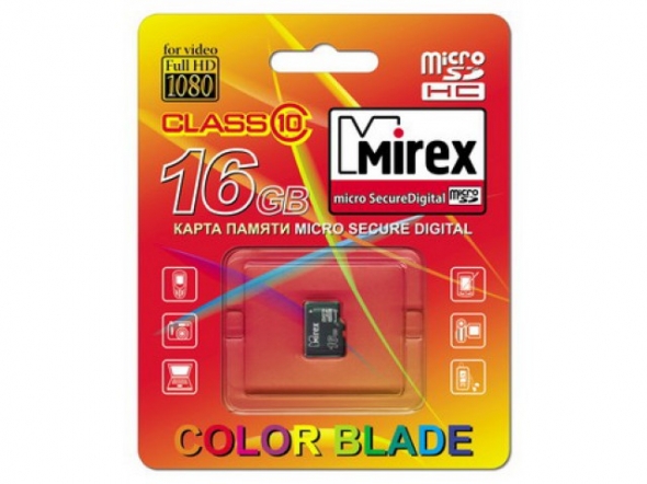 Micro sd карта 16 gb Mirex class 10 без адаптера