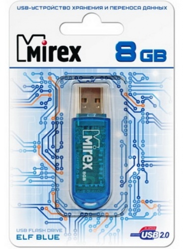 Флеш-накопитель USB  8GB  Mirex  ELF  синий  (ecopack)