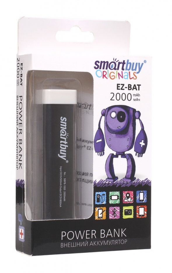 резервная батарея power bank  SMARTBUY EZ-BAT, 2000 мАч  черный