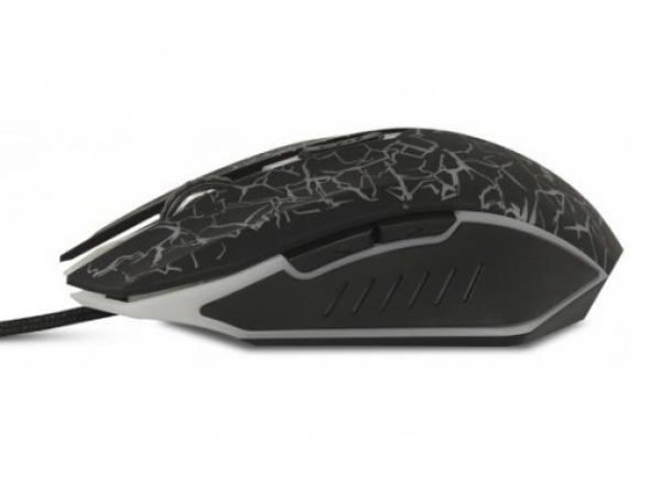 Мышь CBR CM 850 Armor, черная, игровая, USB, 1200/1600/2400 dpi, "дышащая" подсветка: 4 цвета, софттач, стилизация под трещины, игровая