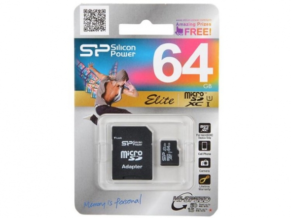 micro SD  (микро) 64 Gb sillicon + Sd адаптер