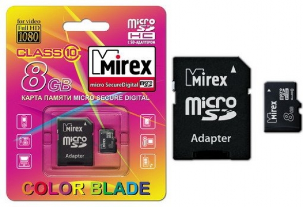 Micro sd карта 8  gb Mirex class 10 с адаптером