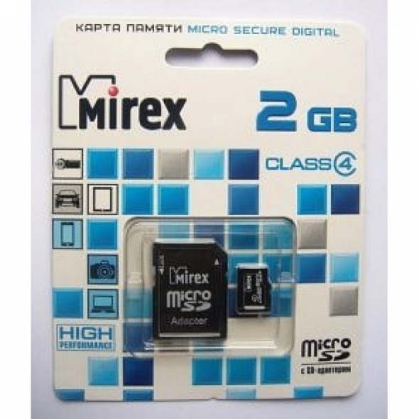карта памяти microsd 2 gb mirex class 4 c адаптером