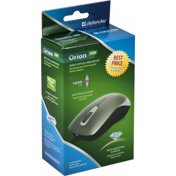 Мышь проводная DEFENDER Orion 300, мини, чёрная, USB