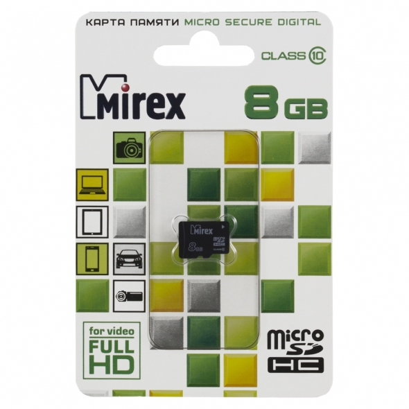карта памяти Mirex MicroSDHC 8GB Class 10 без адаптера