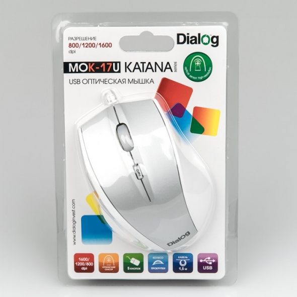 Мышь проводная DIALOG Katana Optical MOK-17U, белая