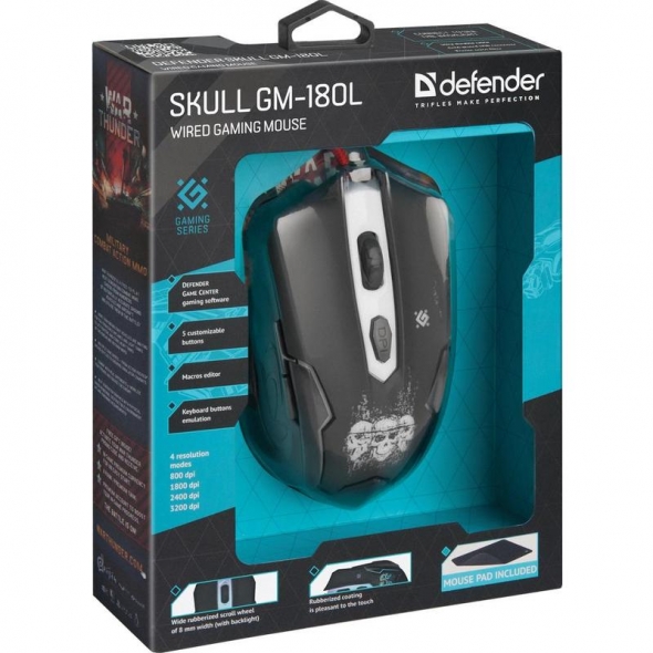 Мышь DEFENDER Skull GM-180L, USB, проводная