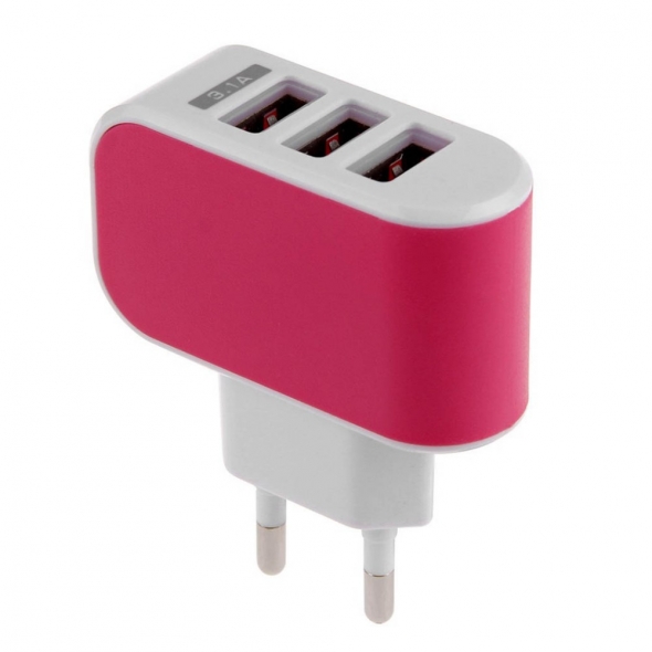 СЗУ адаптер 3 USB 3.1A розовый