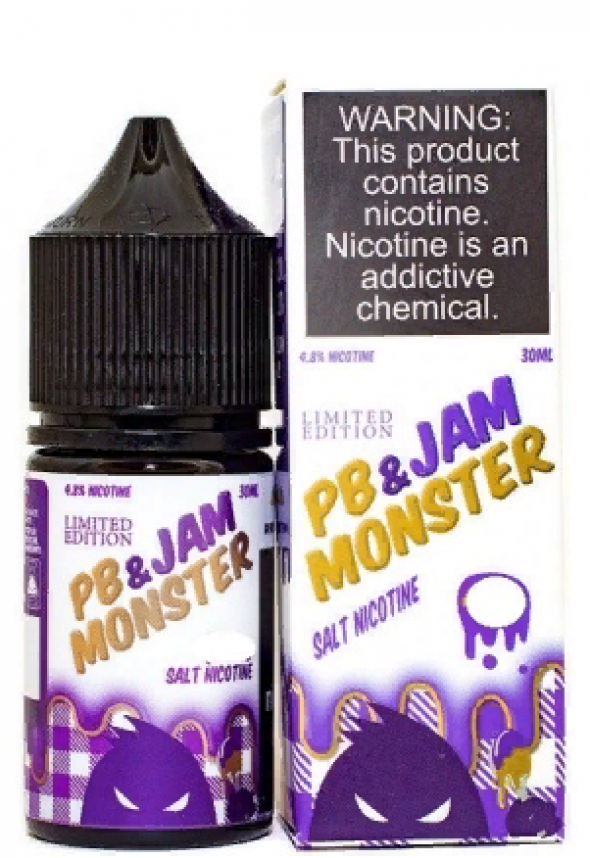 жидкость для электронных сигарет(оригинал США)  Salt Jam Monster PB & Jam GRAPE 30 мл / 48 мг (USA)