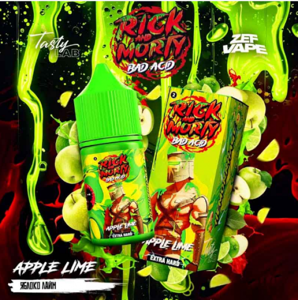 жидкость для электронных сигарет salt Rick and Morty BAD ACID 30 мл Apple Lime - Яблоко лайм кислинка hard 20 extra