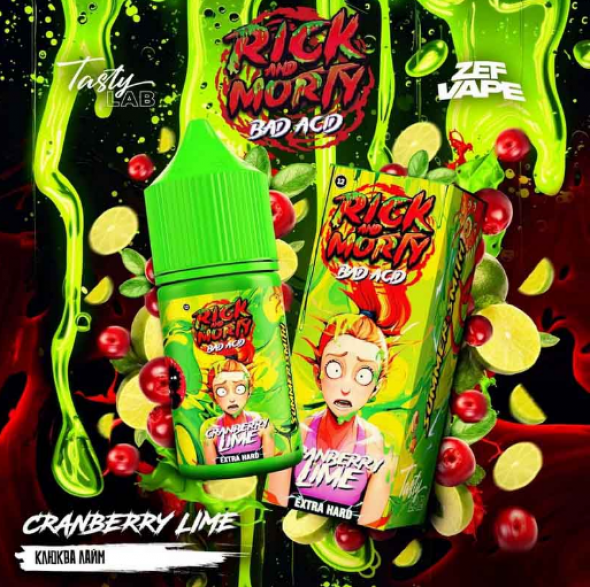 жидкость для электронных сигарет salt Rick and Morty BAD ACID 30 мл Cranberry Lime - Клюква лайм кислинка  hard