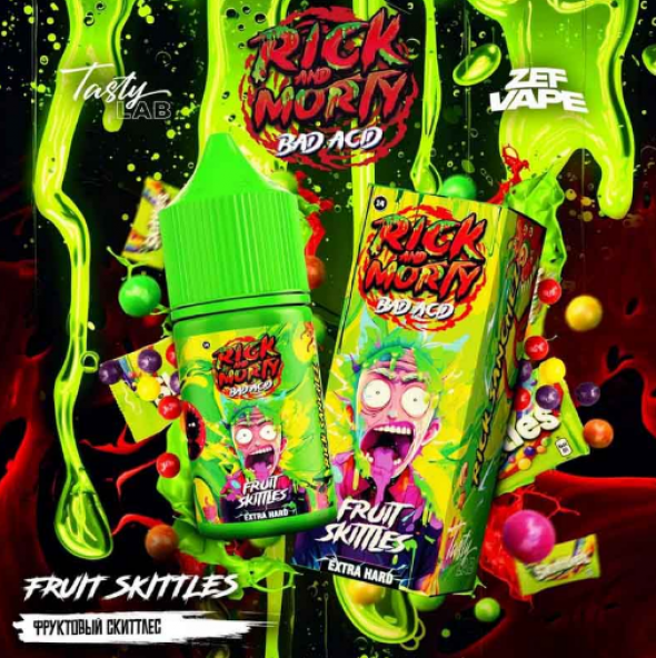 жидкость для электронных сигарет salt Rick and Morty BAD ACID 30 мл Fruit Skittles - Конфеты фрукты кислинка  hard