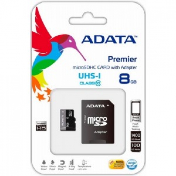 MicroSD 8GB A-Data  class 10 Premier c адаптером