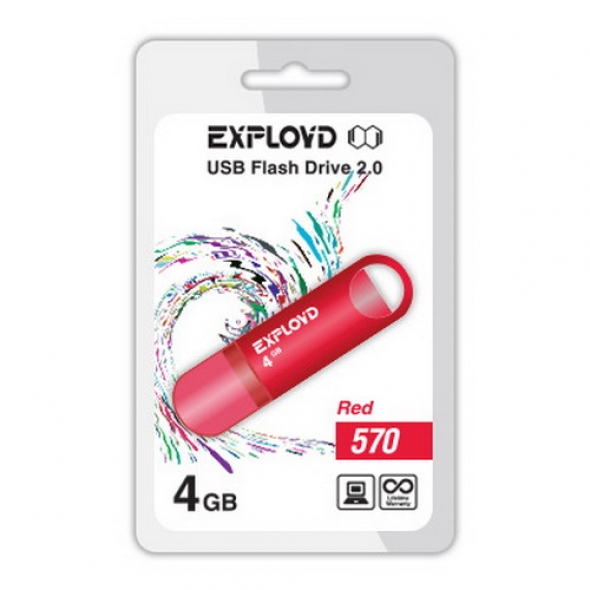 Флеш-накопитель USB  4GB  Exployd  570  красный