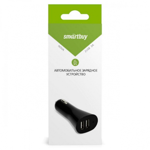 Автомобильное зарядное устройство  SMARTBUY NOVA, черное, 3А, 2 x USB