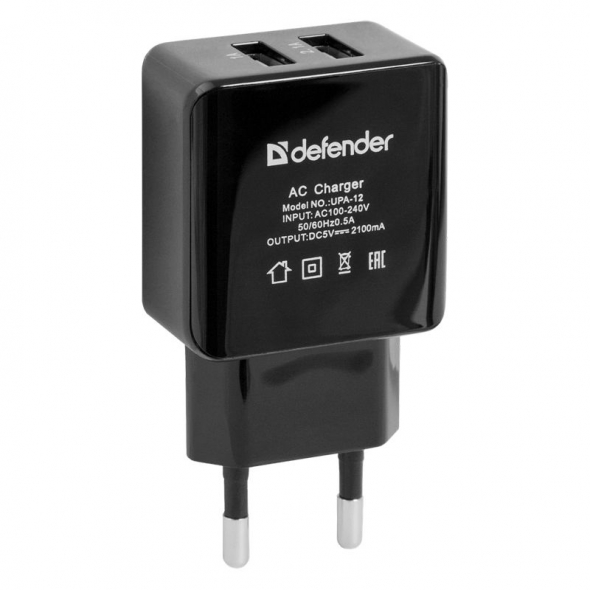 сетевой адаптер defender upa-12 2 USB   5V 2A ( 6 мес гарантии)